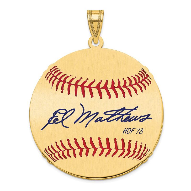 14k Gold Plated Eddie Mathews Signature Lg Enamel Baseball Pendant